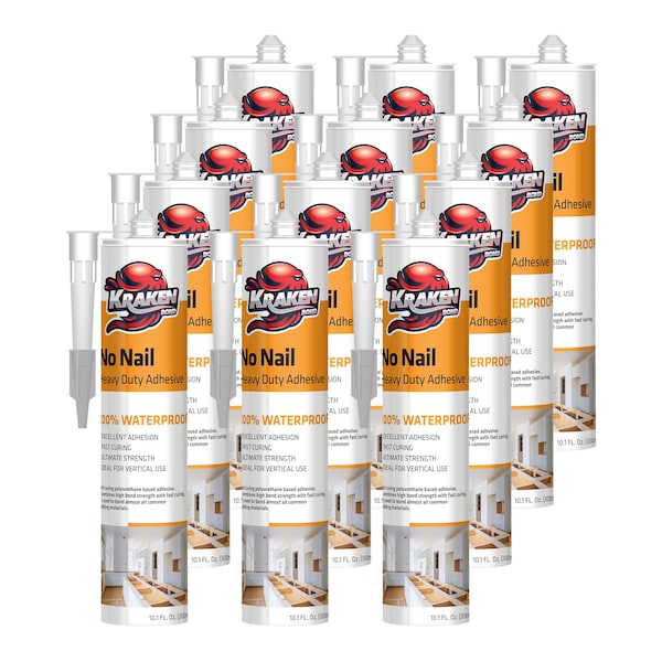 Krakenbond Krakenbond No Nail Construction Adhesive, Waterproof Heavy Duty Sealant, 10.1 oz, Clear, 12PK KR510PA-12 - main